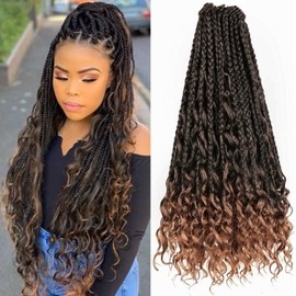 22 Inch Goddess Box Braids Crochet Hair 8 Packs Boho Box Braids Crochet Synthetic Hair Pre-looped Messy Bohemian Box Braids Hair Extensions for Black Women (22Inch,T30)