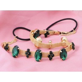Elegant Golden Tone Oval Synthetic Emerald Crystal Rhinestone Chain Metal Stretch Headband
