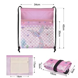 BOENFU Mermaids Drawstring Bags, Waterproof String Swim PE Bag, Large Drawstring Backpack with Outside Zipper and Hidden Inner Pocket for School Gym Traveling Swimming Party Picnic