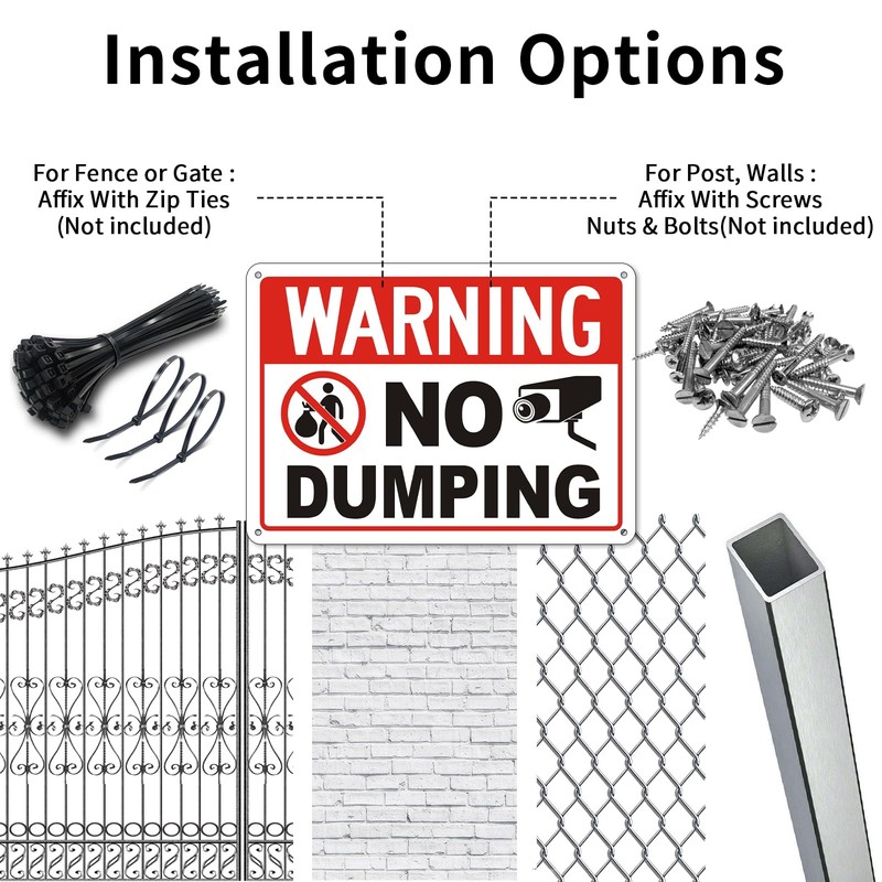 (4 Pack) No Dumping Signs with Symbol, 10 x 7