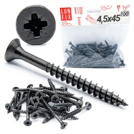 4.5 x 45 mm Pack of 100 Countersunk Screws Black Galvanised Full Thread Self-Tapping Phillips Wood Metal Drywall Fixing