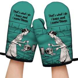 That's What I Do I Bake and I Know Things Funny Oven Mitts with Hanging Loop and Silicone Non-Slip, Housewife Baking Kitchen Utensils 2-Piece Set, Gifts for Bake Lover Mom Wife Sister