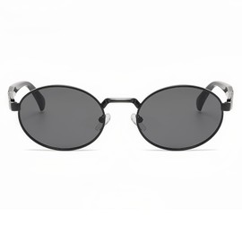 RUNHUIS Vintage Oval Sunglasses Women Men Retro Round Metal Sunglasses Fashion Designed Glasses, black/grey