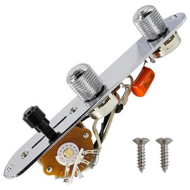 Domofa Fully Loaded Guitar Control Plate Prewired 3-Way Switch 250K Large Potentiometers Knurled Volume Tone Controls Knobs for Tele/Telecaster Electric Guitar Parts Replacement (Chrome)