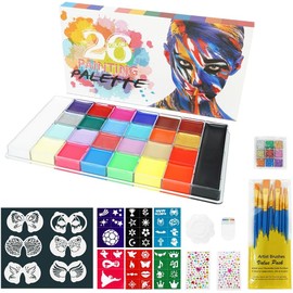 FINYQBET Juego Pintura Facial y Corporal - Con 10 Pinceles, Fácil de Usar y Quitar, Colores Vivos , Ideal para Cumpleaños, Cosplay y Maquillaje Artístico para Niños y Adultos (Óleo, 26 Colores)