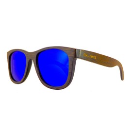 Okulars Dark Bamboo Sky Blue - Handmade Wooden Sunglasses for Men & Women - One Size - Polarised Mirrored Lenses - UV400 Protection - Cat.3 (Blue)