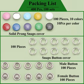 Snaps for Fabric, MIFOLEU 100 Sets Metal Snaps Buttons with Fastener Pliers Press Tool Kit, Solid Prong Ring Snap Button Fasteners Kit, Perfect for DIY Crafts Clothes Hats and Sewing(9.5mm / 400 PCS)