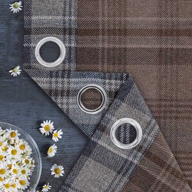 Alexandra Cole Plaid Gingham Curtains for Living Room Bedroom Room Darkening Check Country Curtains 2 Panels Striped Grommet Window Treatments 45X95 Inch Blue and Brown