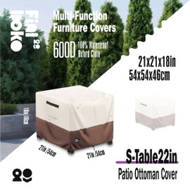 Finiboko Patio Ottoman Cover,22" L x 22" W x 18" H Square Patio Dining Table Cover for Outdoor Furniture,100% Waterproof 600D Heavy Duty Outdoor Table Cover,Beige&Brow