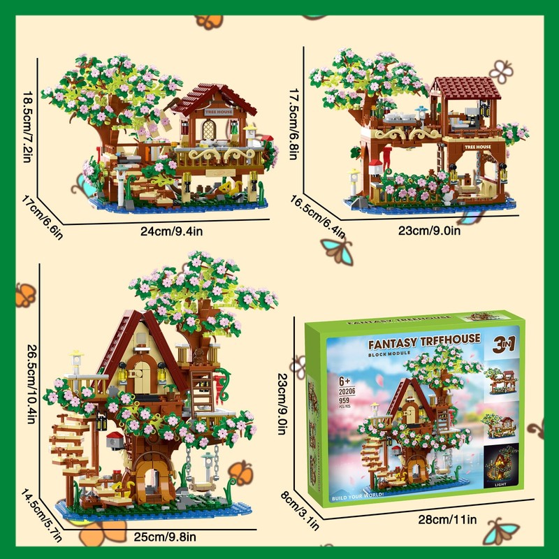 YCJZXMS 3-in-1 Sakura Tree House Building Set (3-in-1 Sakura Tree