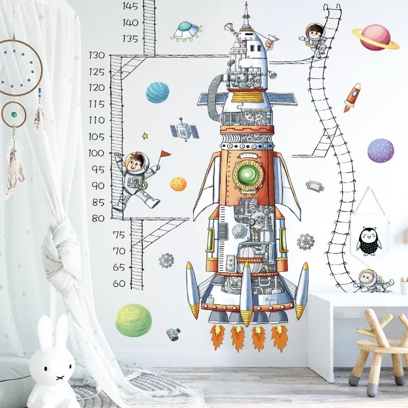 DaraBaby Vinil Decorativo Cohete Astronauta Regla De Crecimiento Niño