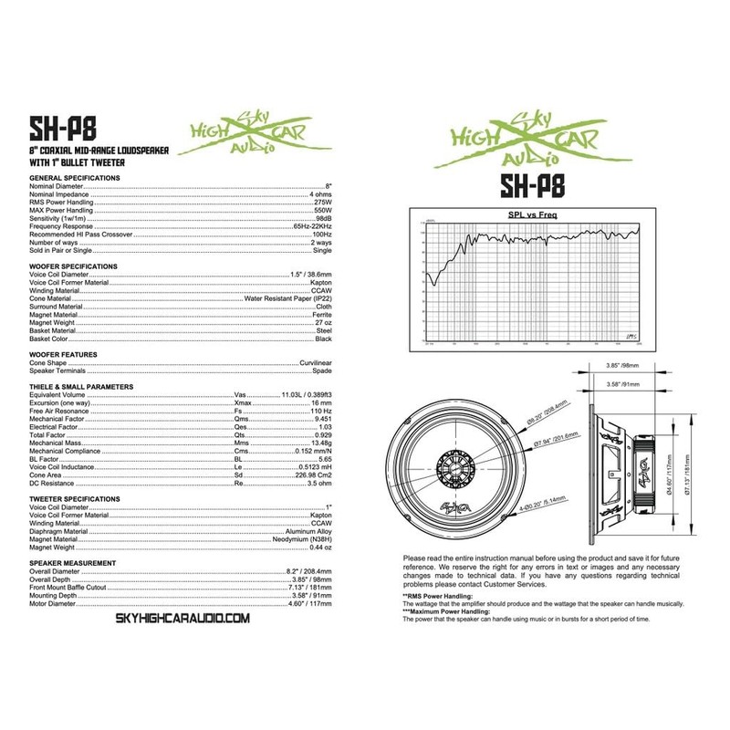 Sky High Car Audio SH-P8 8” COAXIAL MID-Range Loudspeaker with