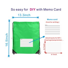 Drawstring Backpack Bulk 20 Pcs Draw String Bags DIY Gym Sports Traveling Yoga Cinch Bag Sackpack Drawstring Memo Card (green)