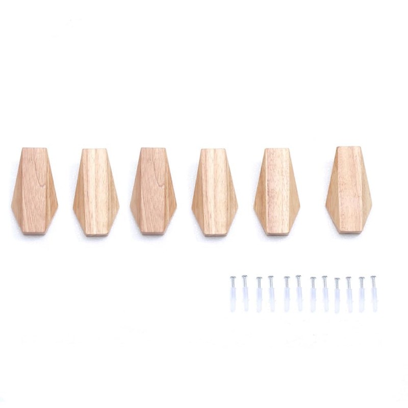 LONANGG Wood Wall Hooks, 6Pack Coat Hooks Mounted Rustic Wooden