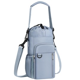 CaseBot Water Bottle Carrier Bag with Shoulder Strap, 32 40 oz Insulated Water Bottle Pouch Holder, Water Bottle Sleeve with Phone Pocket for Walking Hiking Picnic, Cloudy Blue