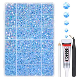 qiipii Light Blue AB Resin Rhinestones w B7000 Jewelry Glue for Bedazzling Crafting 2mm 3mm 4mm 5mm 6mm Flatback Jelly Stones Baby Blue Diamonds Gems Charms for Nails Face Makeup Tumblers Crafts Shoes