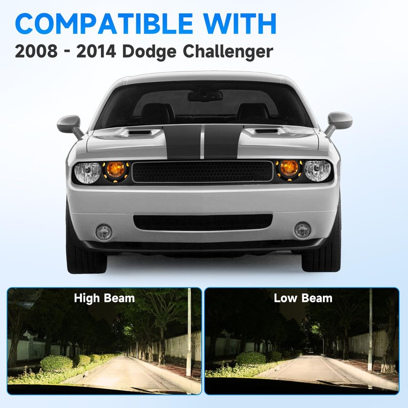 ELH Headlight Assembly Fit for 2008-2014 Dodge Challenger (Black/Amber)