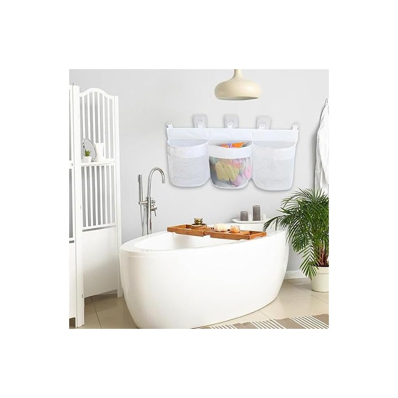 Bath Tub Toy Storage, 3 Compartment Horizontal Large Openings Toy