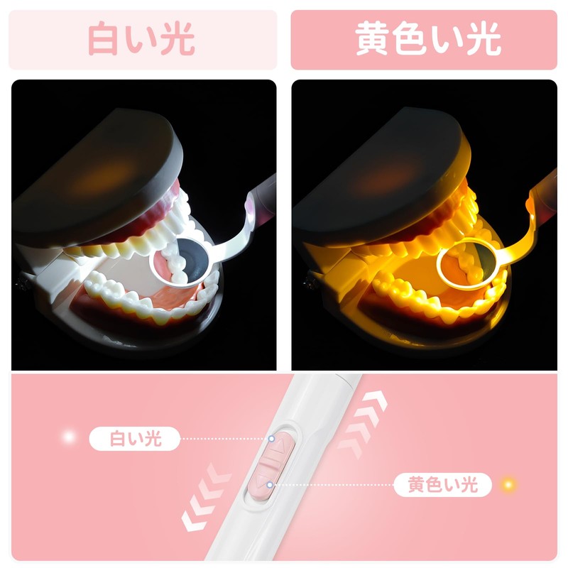 Watles デンタルミラー 歯科用ミラー 曇り止めミラー 充電式 LEDライト 歯鏡 家庭用 自宅 (ピンク)