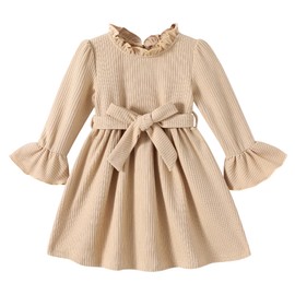 JEELLIGULAR Toddler Girl Dress Long Sleeve Knit Sweater Dress for Kids Little Girl Dresses Fall Winter Clothes Outfits(Cream Beige,5-6T)