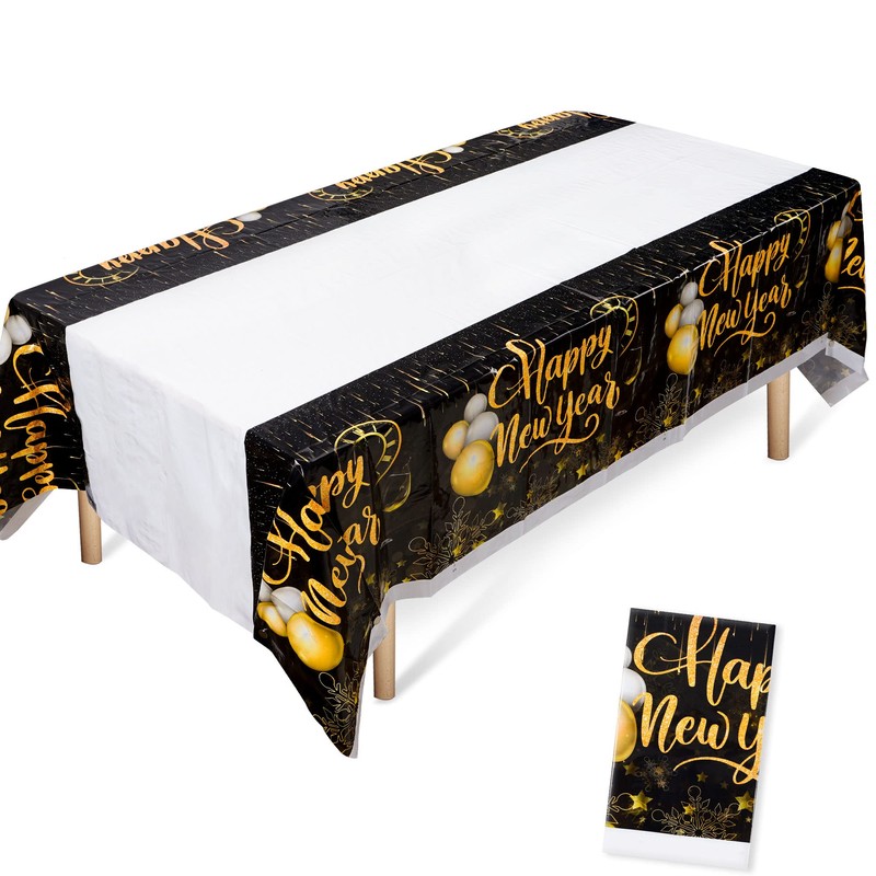 MiniRed Happy New Year Plastic Table Cloth for Parties, Plastic