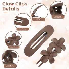 Hair Claws for Women 6 Pieces Side Slide Flat and Flower Hair Clips for Volume Strong Hold Non-Slip Grip Hair Claws for Women Girls Thick Thin Hair