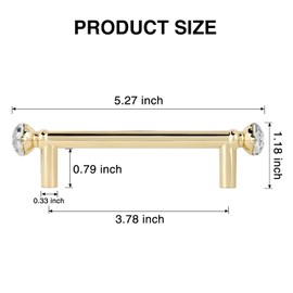 4 PCS Crystal Gold Cabinet Handles - 5 Inch Brushed Pulls, Zinc Alloy Farmhouse Handles for Kitchen/Dresser Drawers, Bathroom Vanity & Cocina Gabinetes