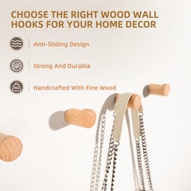 KENDUN Wood Wall Hooks,[2-Pack] Natural Wooden Coat Hooks Wall Mounted,Handmade Rustic Hat Hooks Heavy Duty Entryway Hangers for Hanging Towels Clothes Hanger Home Decor