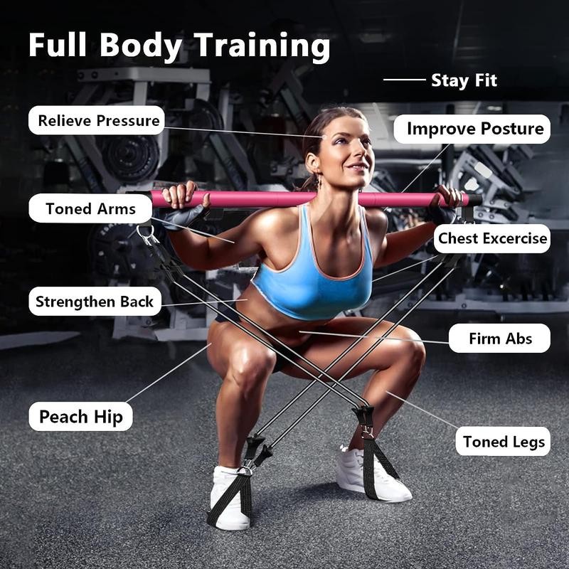 Pilates Bar Kit with Resistance Bands Portable 3-Section Pilates Bar