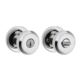 Kwikset Maven Front Door Knob with Lock and Key, SmartKey, Polished Chrome