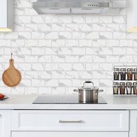 URCOLOR 10-Sheet Backsplash Tile for Kitchen Peel and Stick,12"x12" Self Adhesive Wall Tiles on Back Splashes for Bathroom White Marble Look