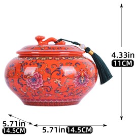 Decorative Ceramic Enamel Ginger Jar for Home Decor - Blue and White Porcelain Storage Jar, Chinoiserie Flower Vase, Multi-Purpose Decorative Container (Orange)
