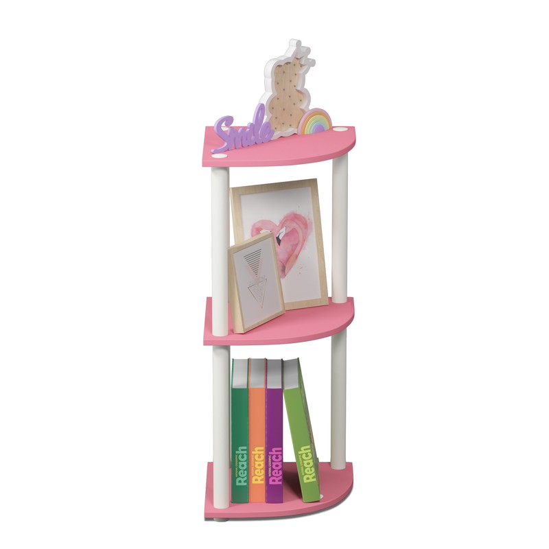 Furinno TURN-N-TUBE Corner Shelf, 3-Tier Corner Bookshelf, Display Storage Shelves