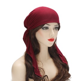 ZLYC Chemo Headwear Pre Tied Head Scarf Headwraps Lightweight Turban Beanie Cap for Women (Solid Burgundy)