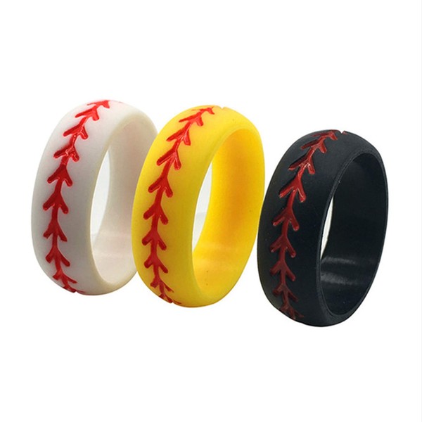 Silicone Wedding Ring for Men Baseball,3 Packs Comfortable Fit, 2.5