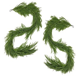 2PCS 9FT Norfolk Pine Garland, Christmas Artificial Faux Greenery Garland Real Touch Holiday Decorations for Holiday Wreaths, Craft DIY and Home Xmas Decorations