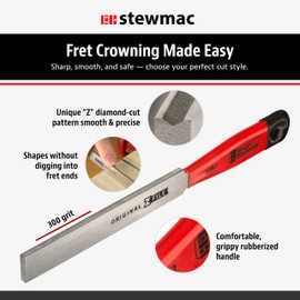 StewMac Z-File Guitar Fret Crowning File, Safe Edge – Precision Fret Crowning File with Non-Cutting Edge – Controlled, One-Side Fret Shaping - Fast Cutting 300-grit Diamond Abrasive