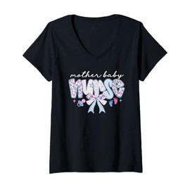 Womens Mother Baby Nurse Coquette Bow Floral MBU Work Postpartum V-Neck T-Shirt