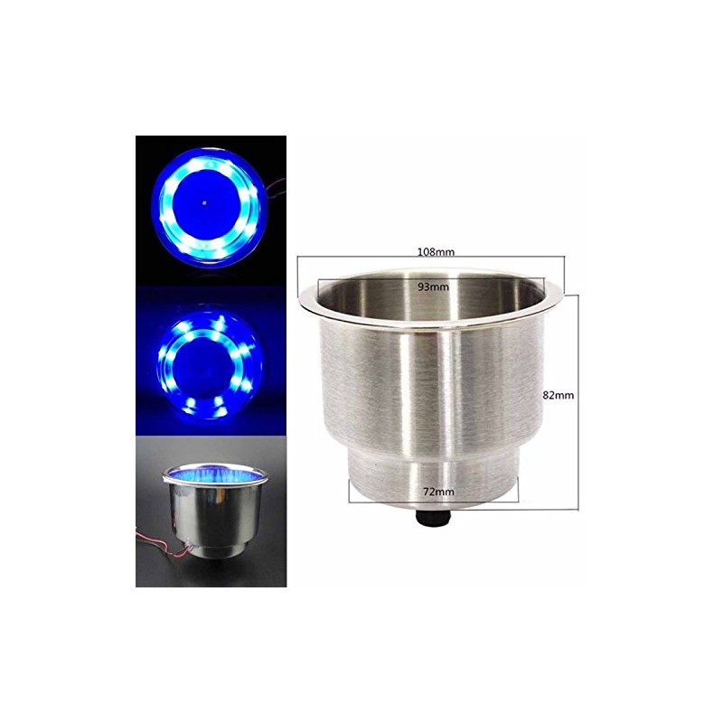 ZONADA 12V LED Stainless Steel Cup Drink Holder 2PCS Blue