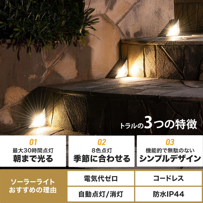 HAPPYJOINT Toral Solar Light, Outdoor, Waterproof, Staircase, Triangle, Color Switching,