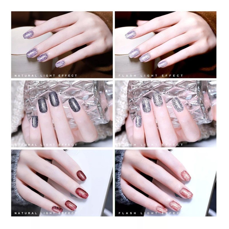 SHINETOUE Esmalte Uñas Gel Diamante Reflectante Brillante Purpurina