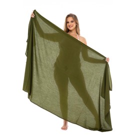 Back From Bali Womens Plus Size Sarong Swimsuit Cover Up Solid Beach Wear Bikini Wrap Skirt with Coconut Clip Olive