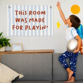 MNASAIOO Trendy This Room Was Made for Playing Banner, Preppy Playroom Kids Girls Room Decor, Nursery Funny Canvas Flag Wall Hanging Decor Art for Girly Toddler Classroom Preschool Dorm 20x30in