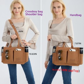 ZHMO Canvas Tote Bag for Women With Compartments and Zipper,Brown Women's Bags Crossbody Bags Work Laptop Tote Bag Large Satchels Handbag Tote Purse Everyday Shoulder Bag for Travel Nurse Teacher Gift