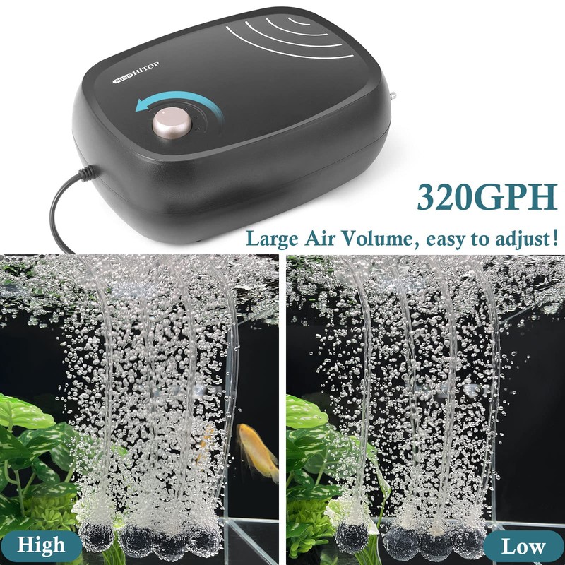 HITOP 10W Powerful Aquarium Air Pump: 4-Outlets 320GPH Air Pump