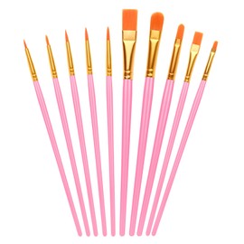 10 PCS Nylon Hair Paint Brushes Set - Flat Art Paintbrushes for Kids & Adults, Multi-Purpose Brushes for Face Nail Art, Watercolor Oil Acrylics, Decorations, Models & Figurines (Pink)