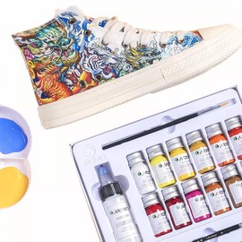 Textile Painting，Fabric Dye DIY Set 12 Colors, Canvas Fabric Painting For Kids, Textile Painting Set For Adults And Art On Clothes, Shoes,Waterproof