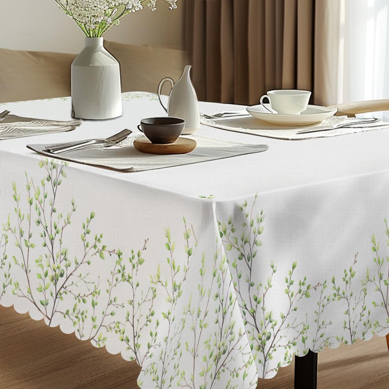 Green Leaf Wipe Clean Table Cloths - 140x180cm, Waterproof, Washable,