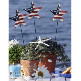 Veclotch 3X Metal Star Planter Stake Patriotic Garden Decor, US Flag Barn Star Yard Stakes, Stars & Stripes Yard Sign 4th of July Memorial Day American Decoration (B)