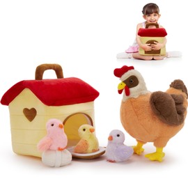 Tezituor 6 Pcs Chicken Stuffed Animals Set with Coop,14" Mother Hen with Baby Chicks&Egg Plush Toy,Soft Farm Animal Plushies for Toddlers Kids Home Farm Decor Easter Gifts
